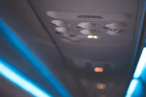 Empty airplane cabin interior with rows of seats before boarding