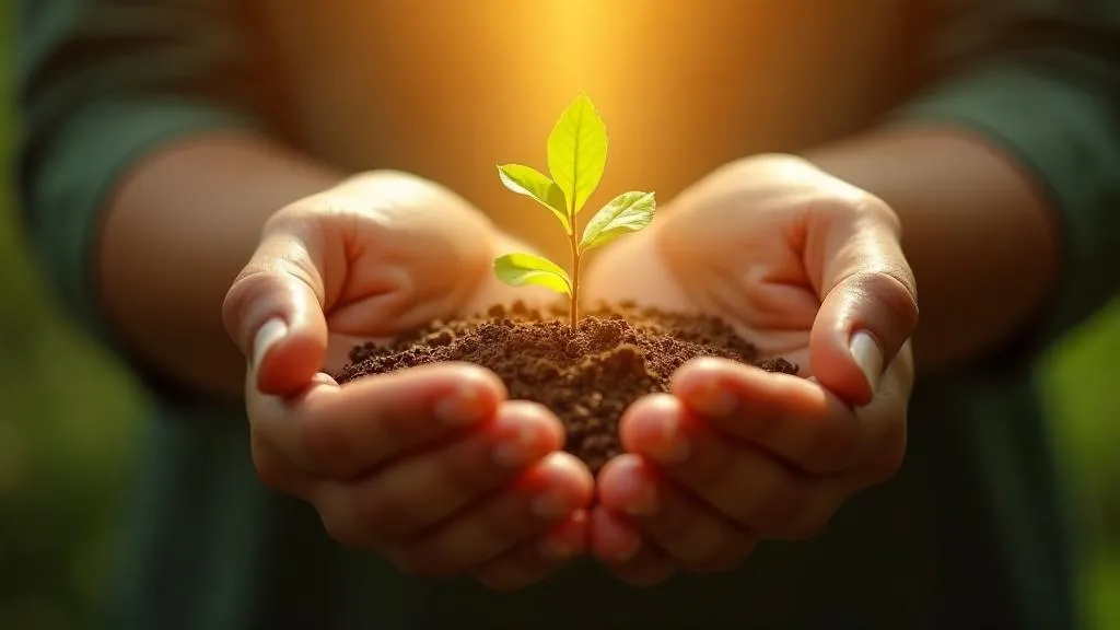Hands cradling a seedling, representing Holistique's support-not-mask philosophy