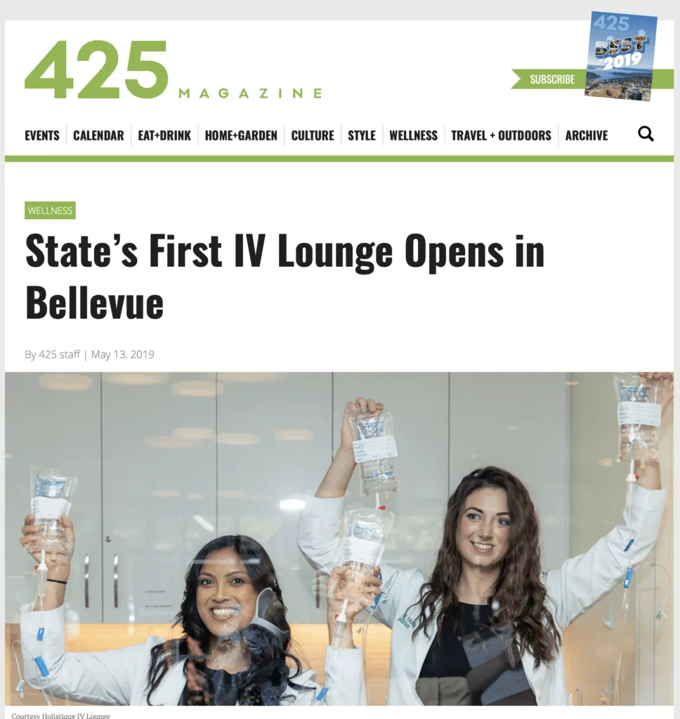 425 Magazine article on Washington's first IV lounge opening in Bellevue