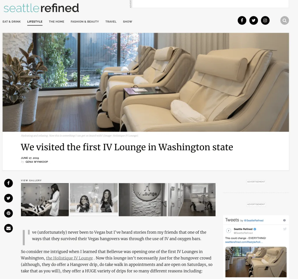 Seattle Refined feature on the Holistique IV Lounge